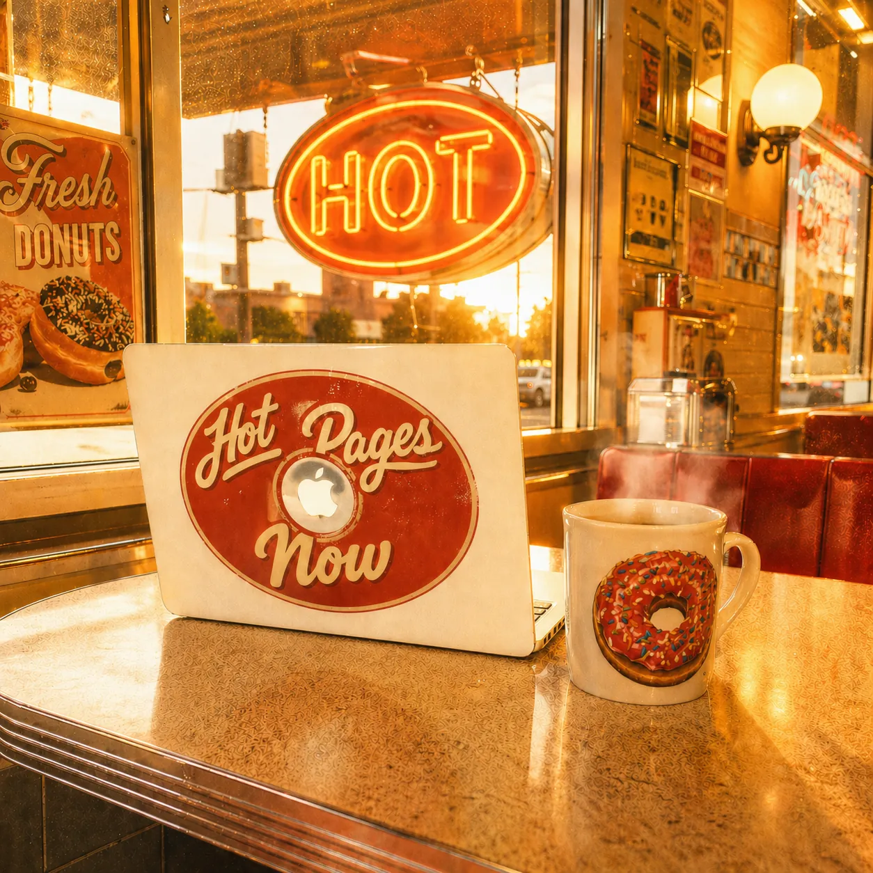 Neon-lit roadside diner at night